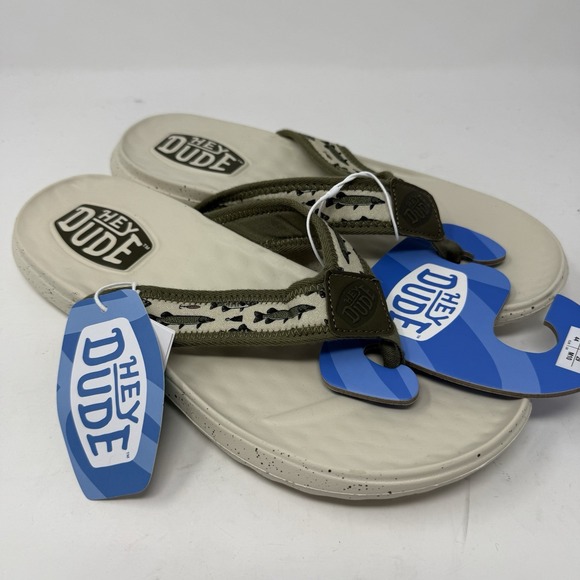 Hey Dude Other - Hey Dude Flip Flops Mens 11 Tan Fish Lure Brown Myers Sandals Slip On Comfort